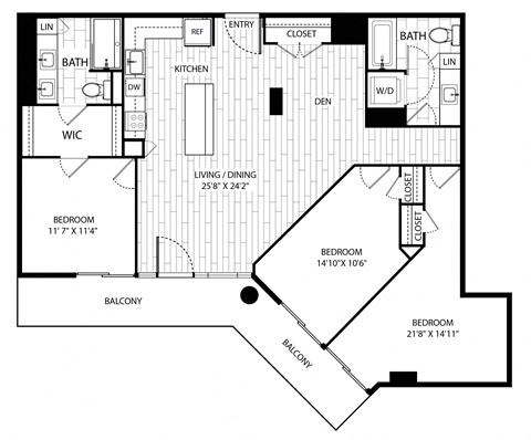 Floor plan for 3 beds, 2 baths, 1418 sqft